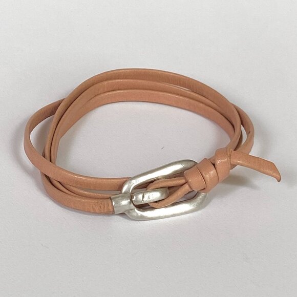 MIANSAI LEATHER WRAP BRACELET PEACH TAN SILVER UNISEX - Picture 1 of 3